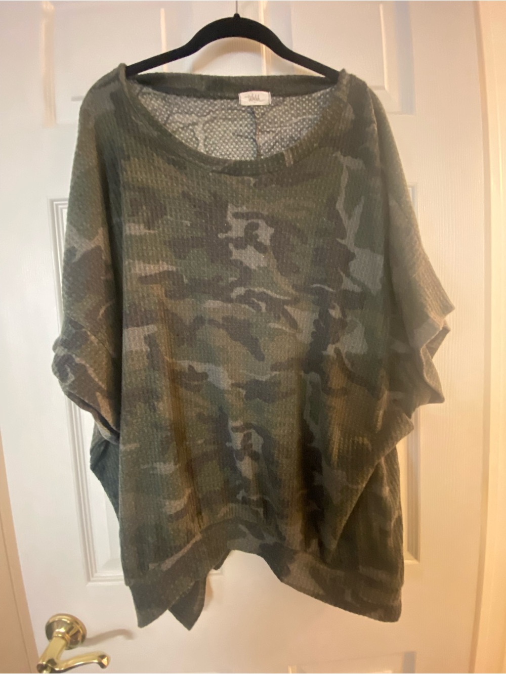 Waffle Knit Camo Top - Olive Green